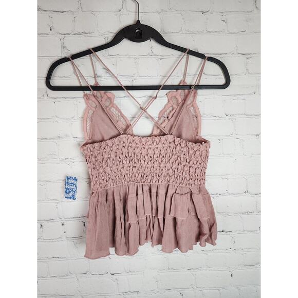 NEW NWT Intimately Free People Tank Top Mauve Floral Lace Trim Boho Sleeveless S - Picture 5 of 5